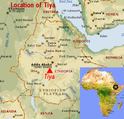 Map showing the location of the stone stelae of Tiya world heritage site in Ethiopia